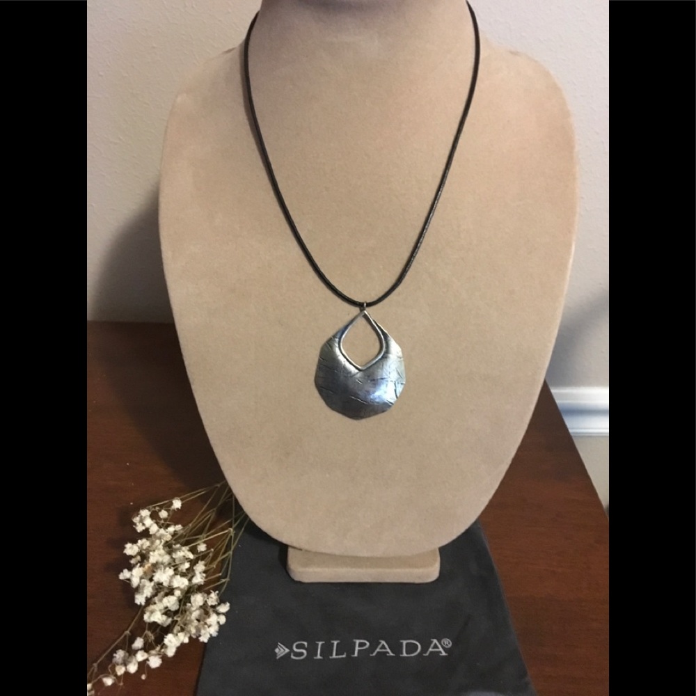 Silpada Black Leather and Sterling Silver Necklace